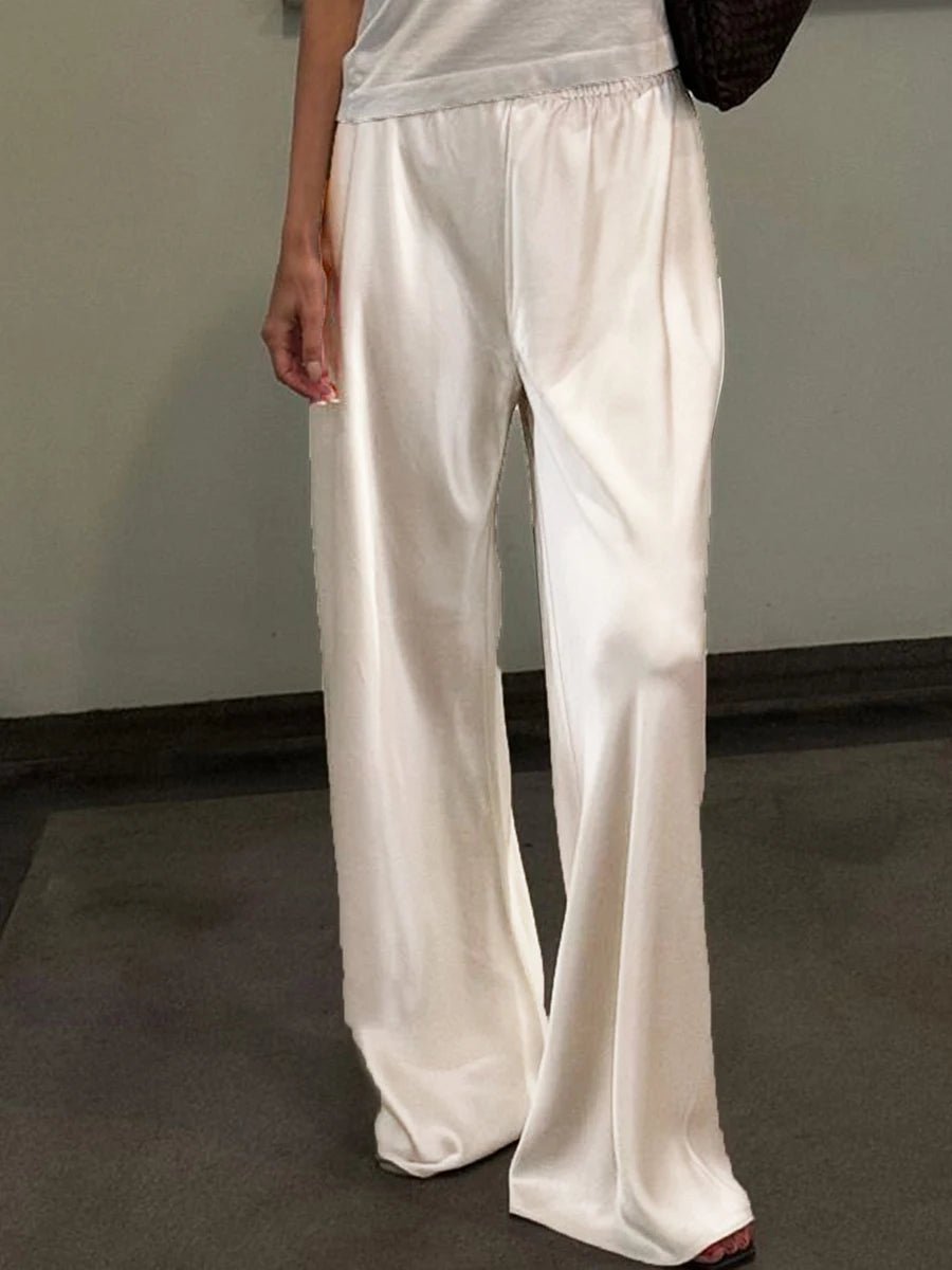 Wendy Women's Satin Wide Leg Trousers - Elastic Waist Dress Pants - Image 9