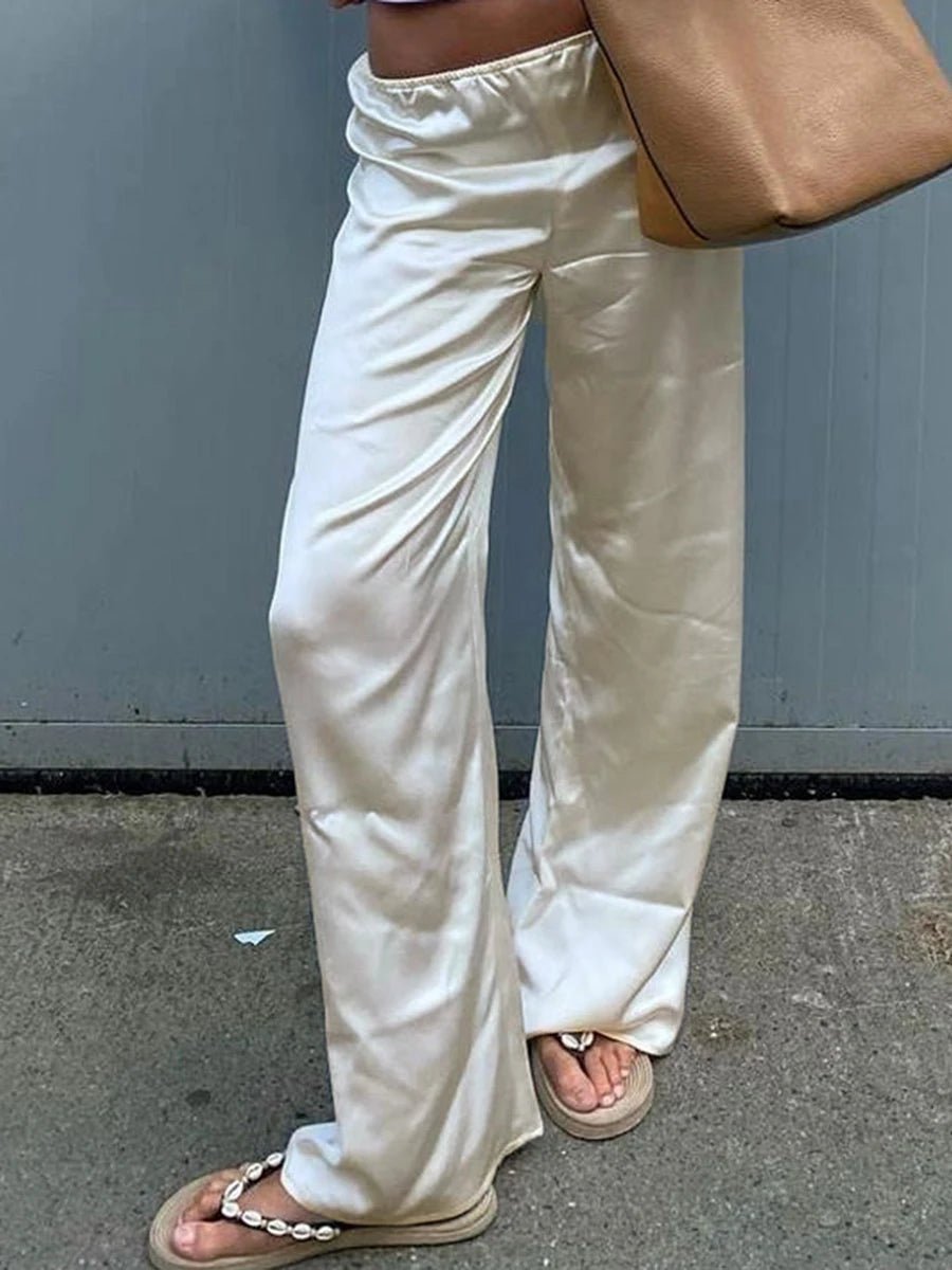 Wendy Women's Satin Wide Leg Trousers - Elastic Waist Dress Pants - Image 10