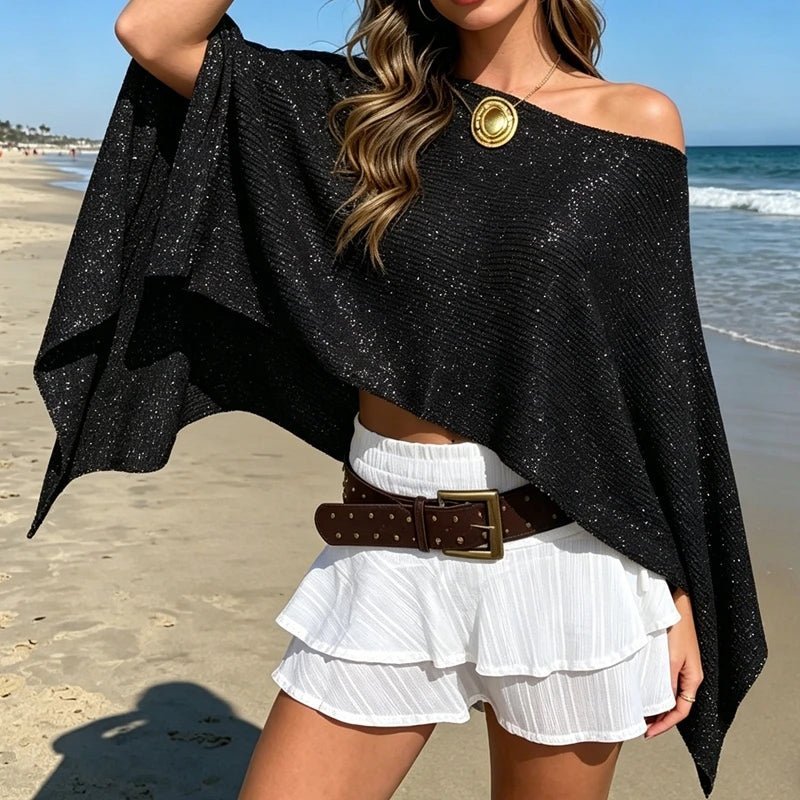 Ailva Shimmer Off-Shoulder Poncho Cape - Women's Layering Outerwear - Image 7