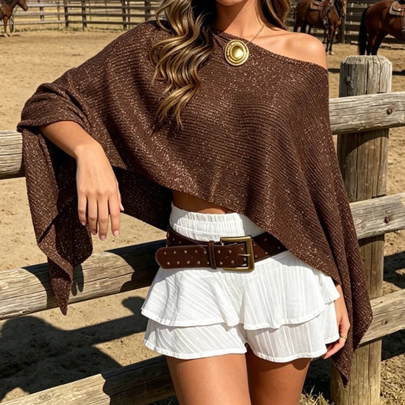 Ailva Shimmer Off-Shoulder Poncho Cape - Women's Layering Outerwear - Image 6