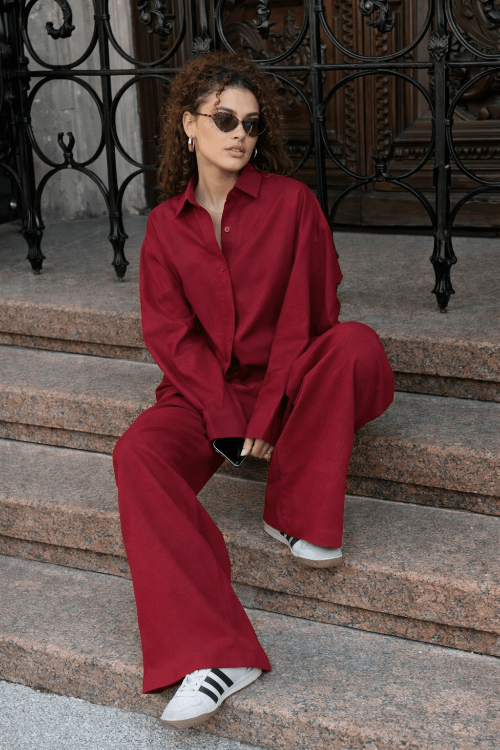 Adero Relaxed Cotton Shirt & Wide-Leg Pants Set - Women's Coordinated Outfit - Image 2
