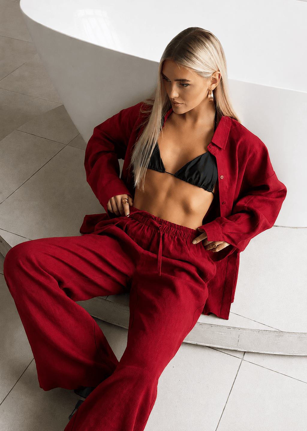 Adero Relaxed Cotton Shirt & Wide-Leg Pants Set - Women's Coordinated Outfit - Image 3