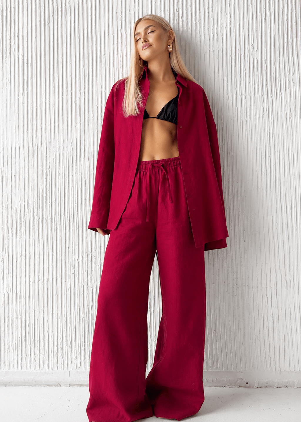 Adero Relaxed Cotton Shirt & Wide-Leg Pants Set - Women's Coordinated Outfit