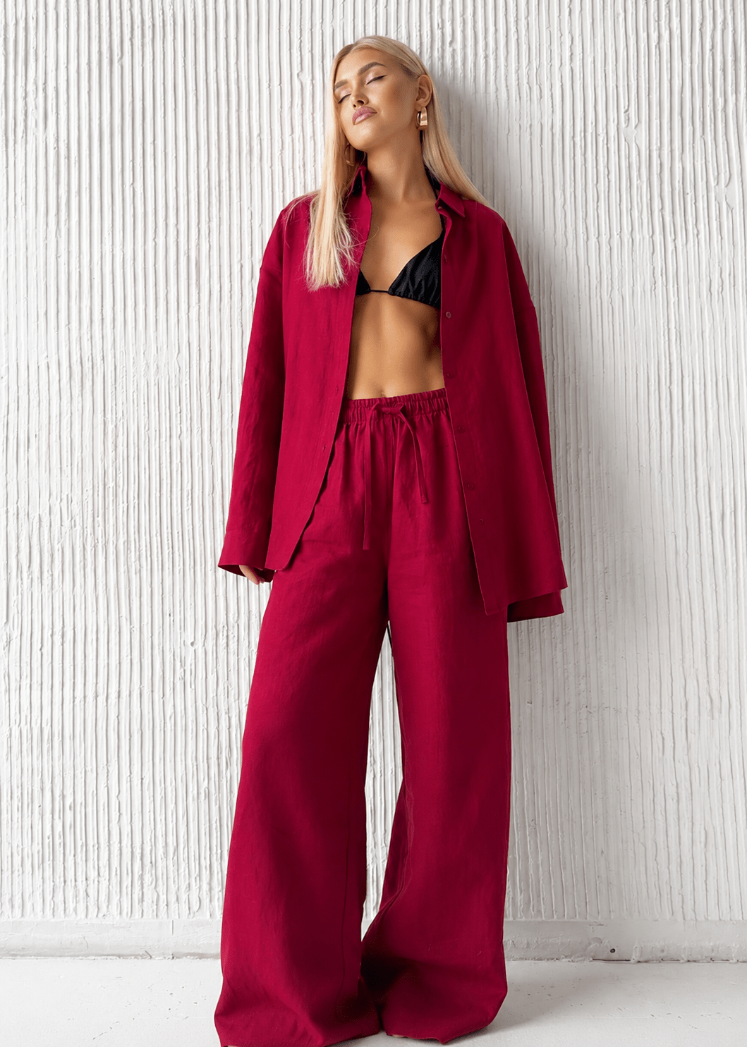 Adero Relaxed Cotton Shirt & Wide-Leg Pants Set - Women's Coordinated Outfit