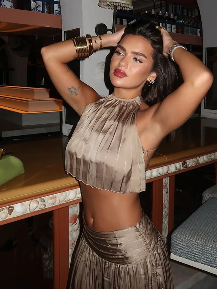 Isabelle Halter Backless Top & Skirt Set - Women's Coordinated Outfit - Image 3