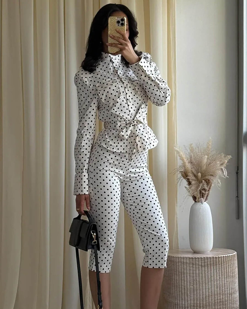 Jia Polka Dot High-Waist Trouser Set - Women's Coordinated Two-Piece Outfit - Image 7
