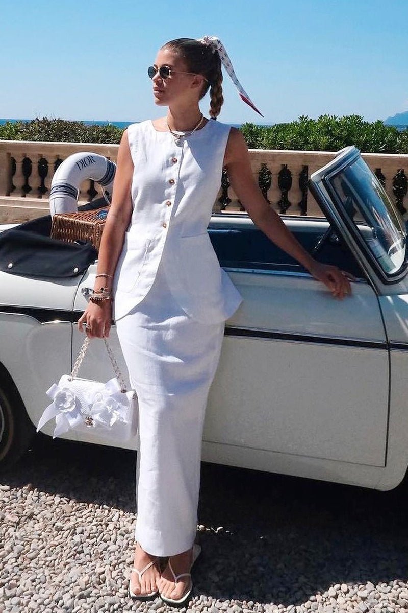 Lorelei Linen Vest High Waist Skirt Set - Women's Coordinated Two-Piece Outfit - Image 10