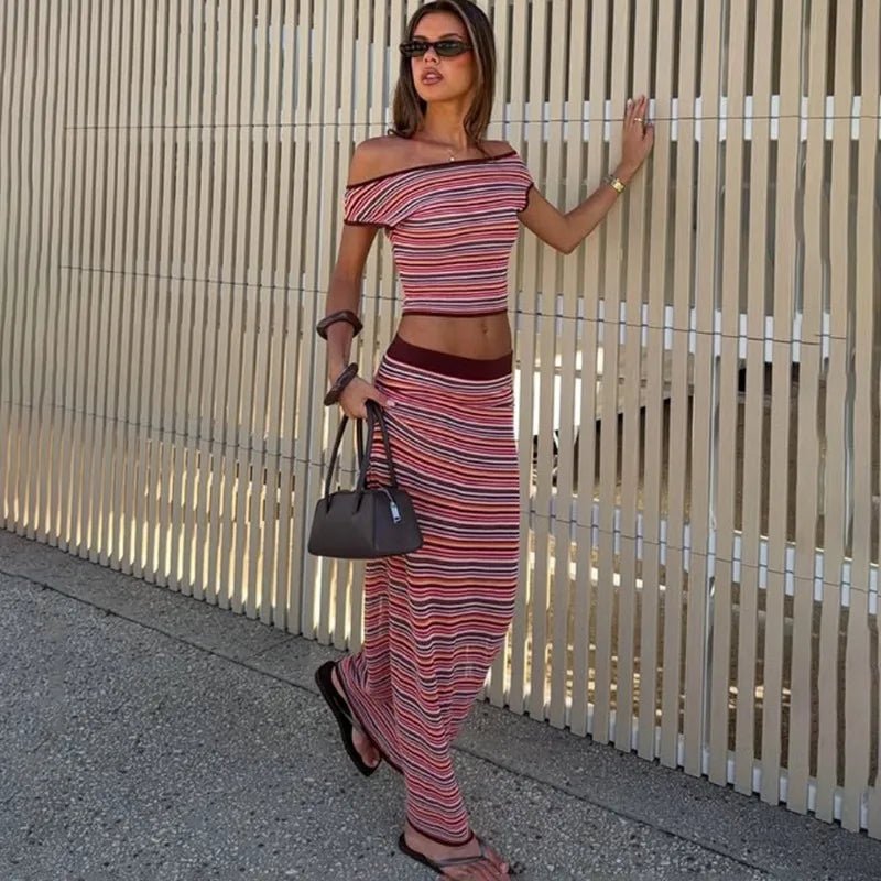 Lyndie Striped Knit Dress Set - Women's Coordinated Outfit - Image 2