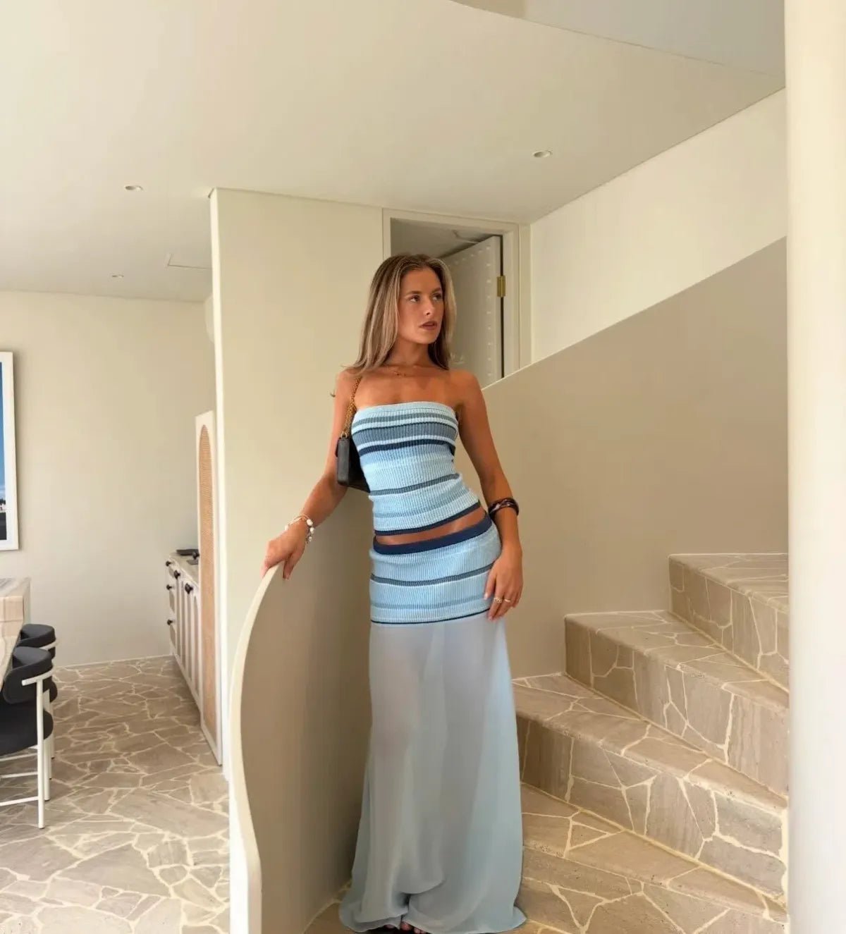 Miriam Striped Bandeau Top Sheer Skirt Set - Women's Coordinated Outfit - Image 2