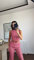 Sophia Plaid Crop Top Co-Ord Set - Women's Coordinated Outfit - Image 2