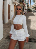 Talia Knitted Crop Top Ruffled Shorts Set - Women's Coordinated Two-Piece Outfit - Image 2