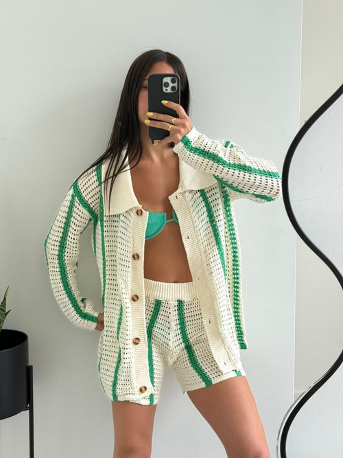 Ana Striped Crochet Two-Piece Set - Women's Coordinated Outfit