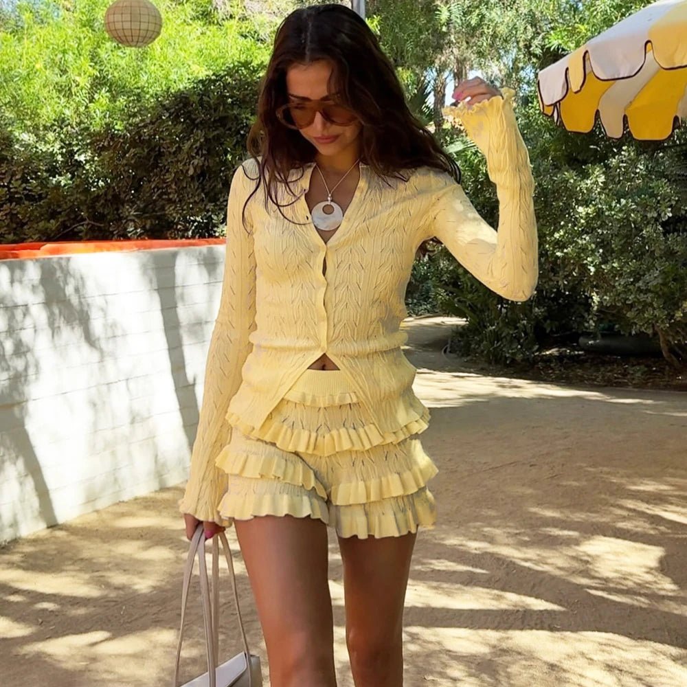 Aira Knitted Top & Tiered Shorts Set - Women's Coordinated Two-Piece Outfit - Image 3
