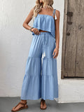 Ellen Tiered Wide-Leg Crop Top Set - Women's Coordinated Two-Piece Outfit