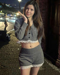 Lucy Lace Trim Cardigan Short Set - Women's Coordinated Two-Piece Outfit - Image 2