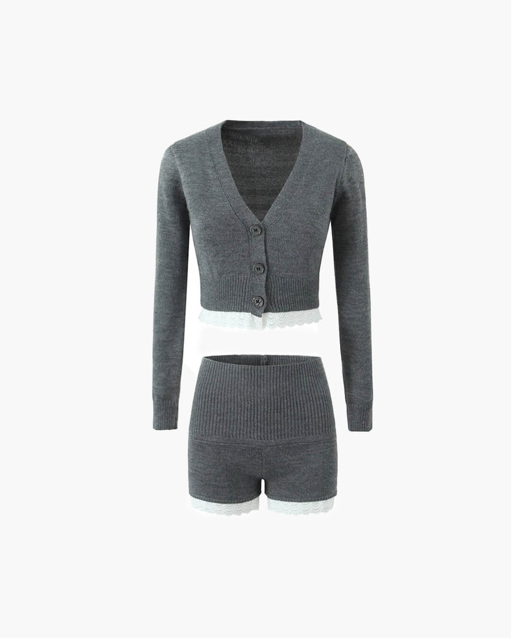 Lucy Lace Trim Cardigan Short Set - Women's Coordinated Two-Piece Outfit
