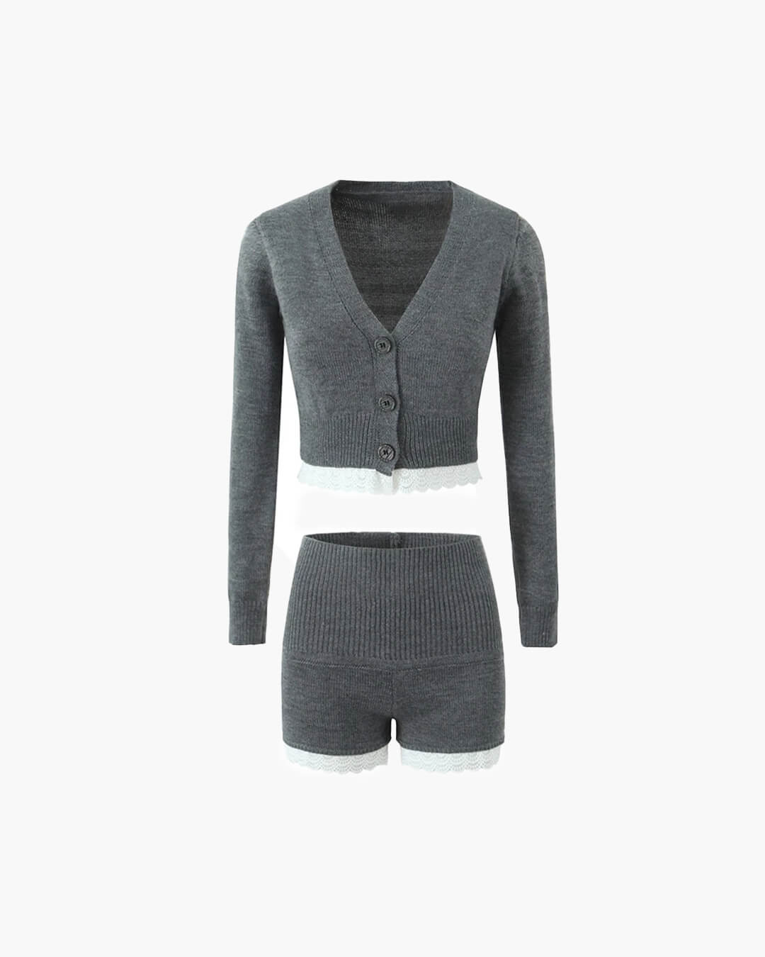 Lucy Lace Trim Cardigan Short Set - Women's Coordinated Two-Piece Outfit