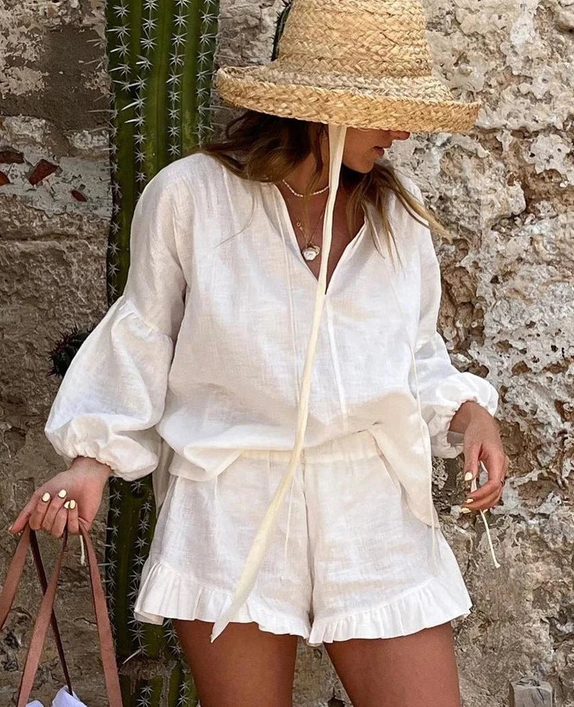 Luna Long Sleeve Ruffle Shorts Set - Women's Coordinated Two-Piece Outfit