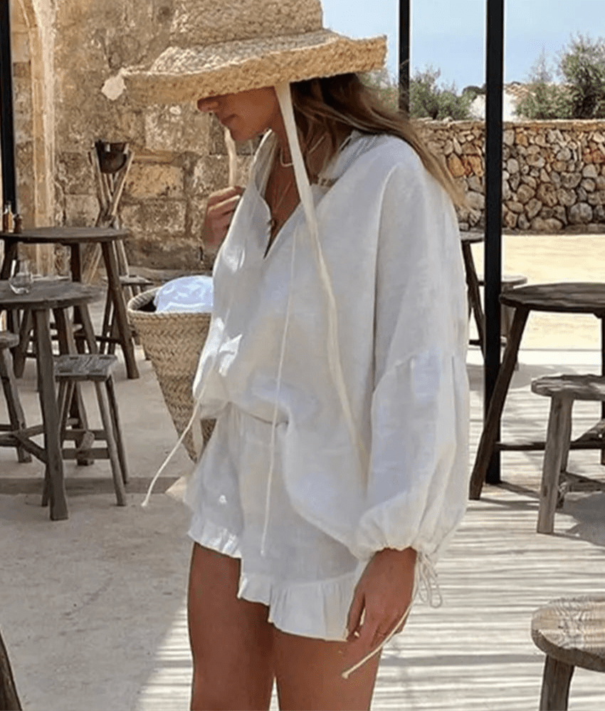 Luna Long Sleeve Ruffle Shorts Set - Women's Coordinated Two-Piece Outfit - Image 2