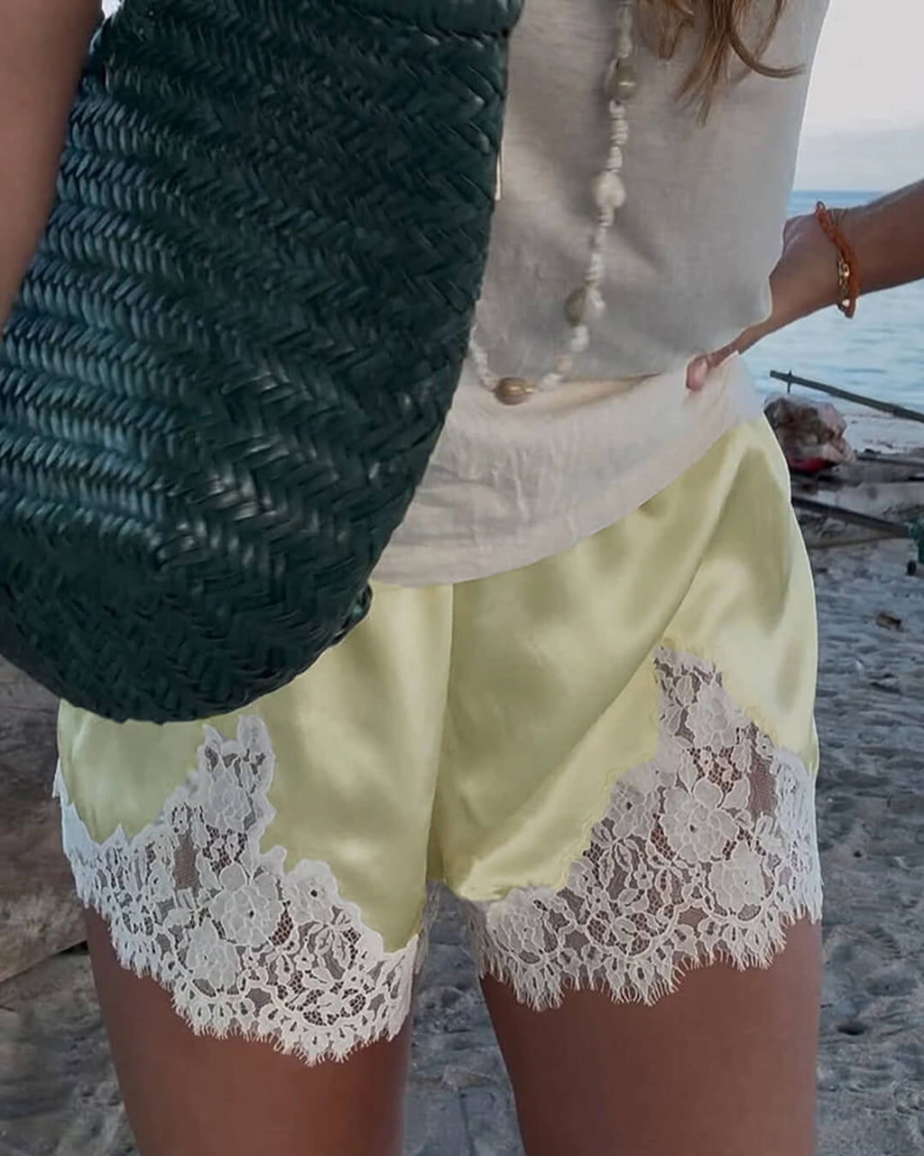 Shaina Lace Trim Satin Shorts - Women's Casual Shorts - Image 2