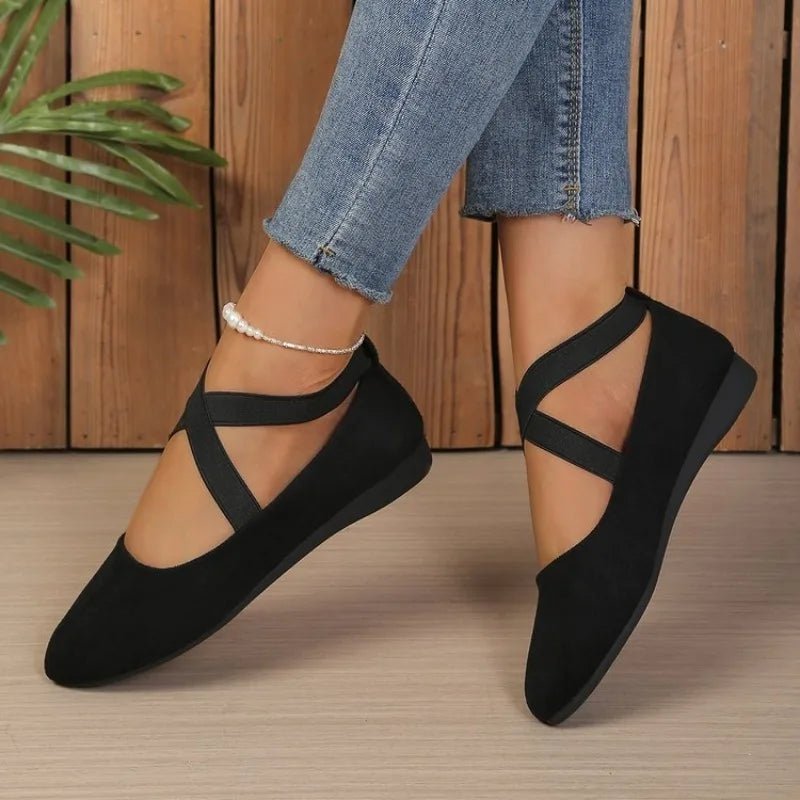 Afra Pointed Toe Cross-Strap Ballet Flats - Women's Fashion Footwear - Image 5
