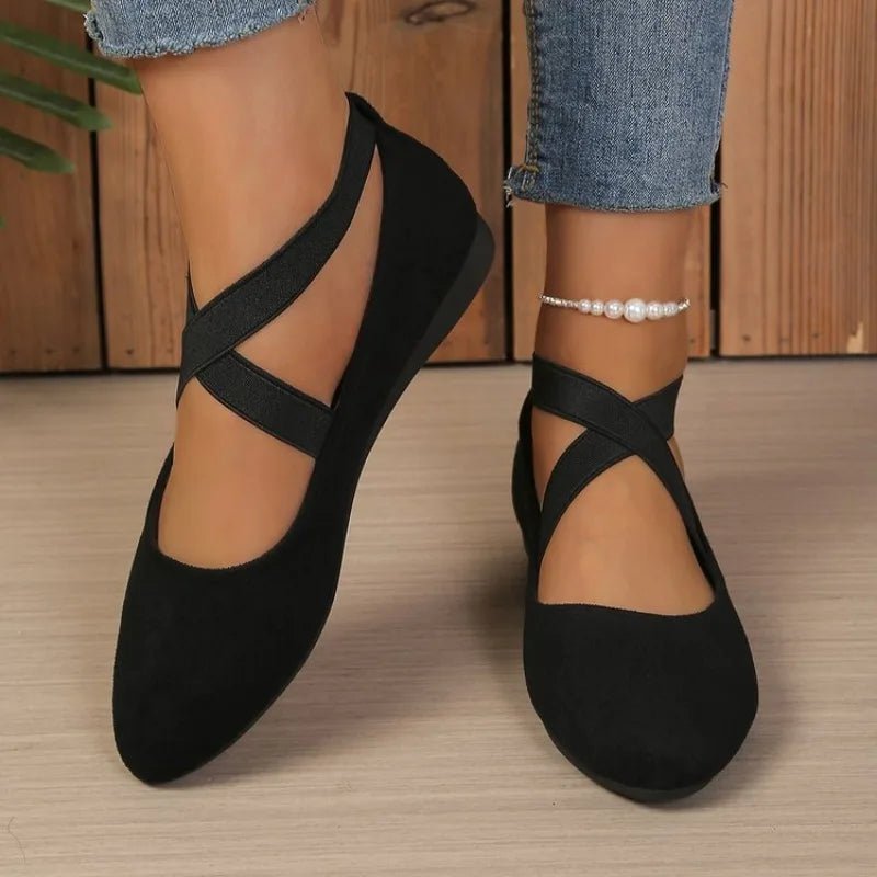 Afra Pointed Toe Cross-Strap Ballet Flats - Women's Fashion Footwear