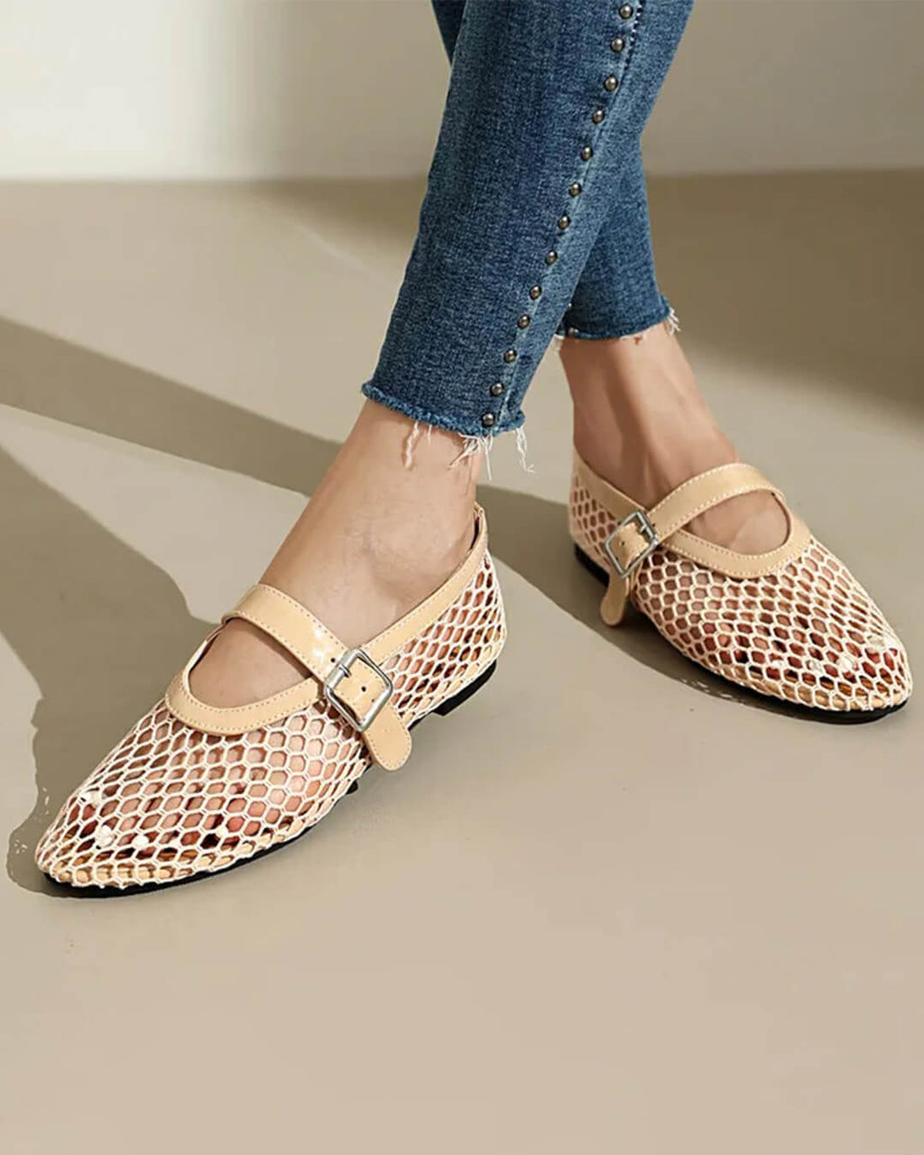 Bianca Breathable Mesh Ballet Flats with Buckled Ankle Strap - Image 12