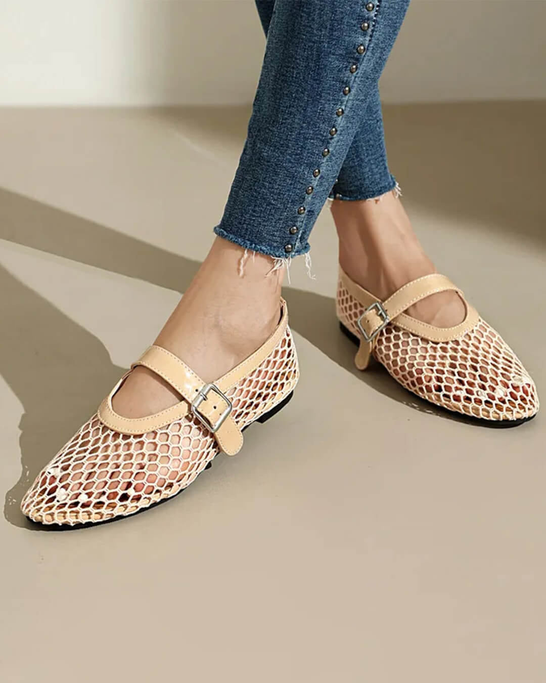 Bianca Breathable Mesh Ballet Flats with Buckled Ankle Strap - Image 12