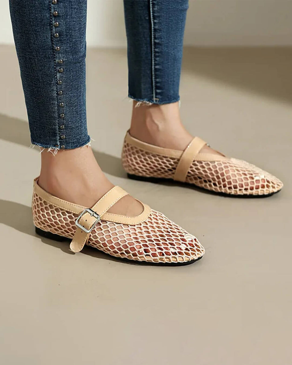Bianca Breathable Mesh Ballet Flats with Buckled Ankle Strap - Image 11