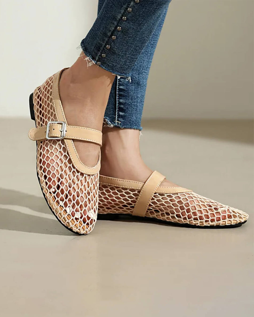 Bianca Breathable Mesh Ballet Flats with Buckled Ankle Strap - Image 10