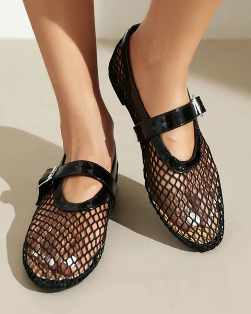 Bianca Breathable Mesh Ballet Flats with Buckled Ankle Strap - Image 2