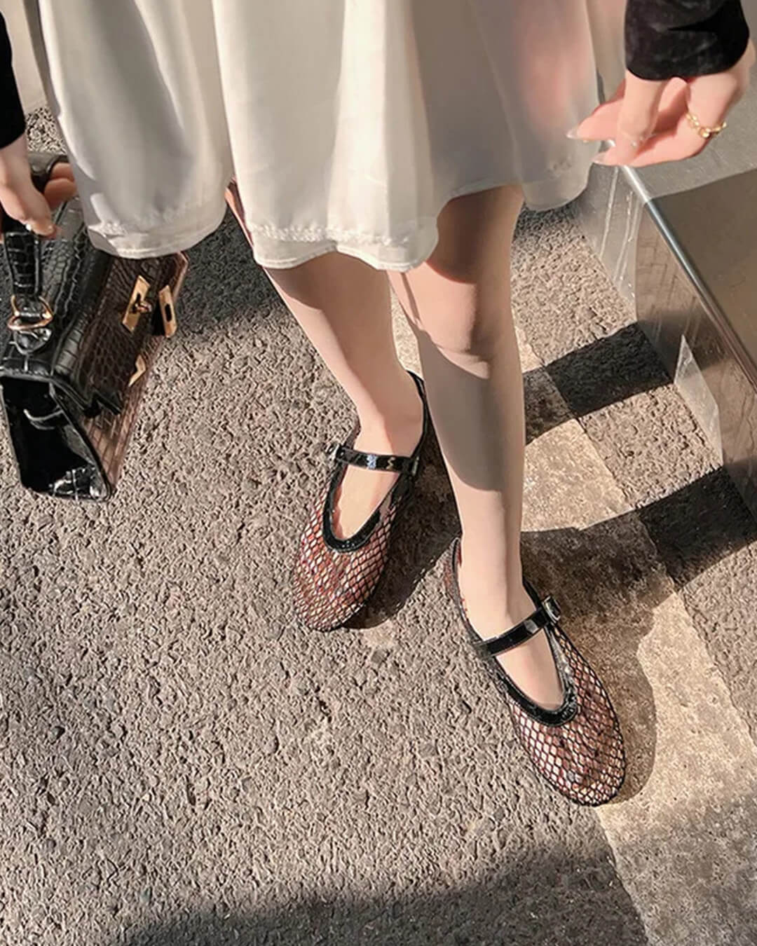 Bianca Breathable Mesh Ballet Flats with Buckled Ankle Strap - Image 7