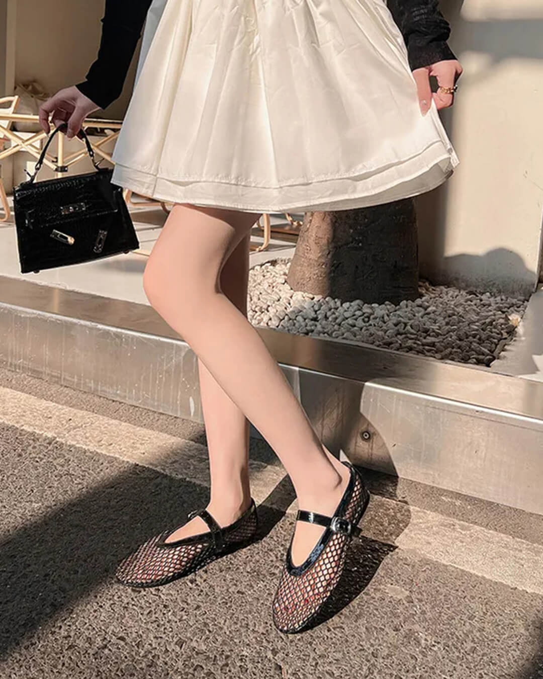 Bianca Breathable Mesh Ballet Flats with Buckled Ankle Strap - Image 8