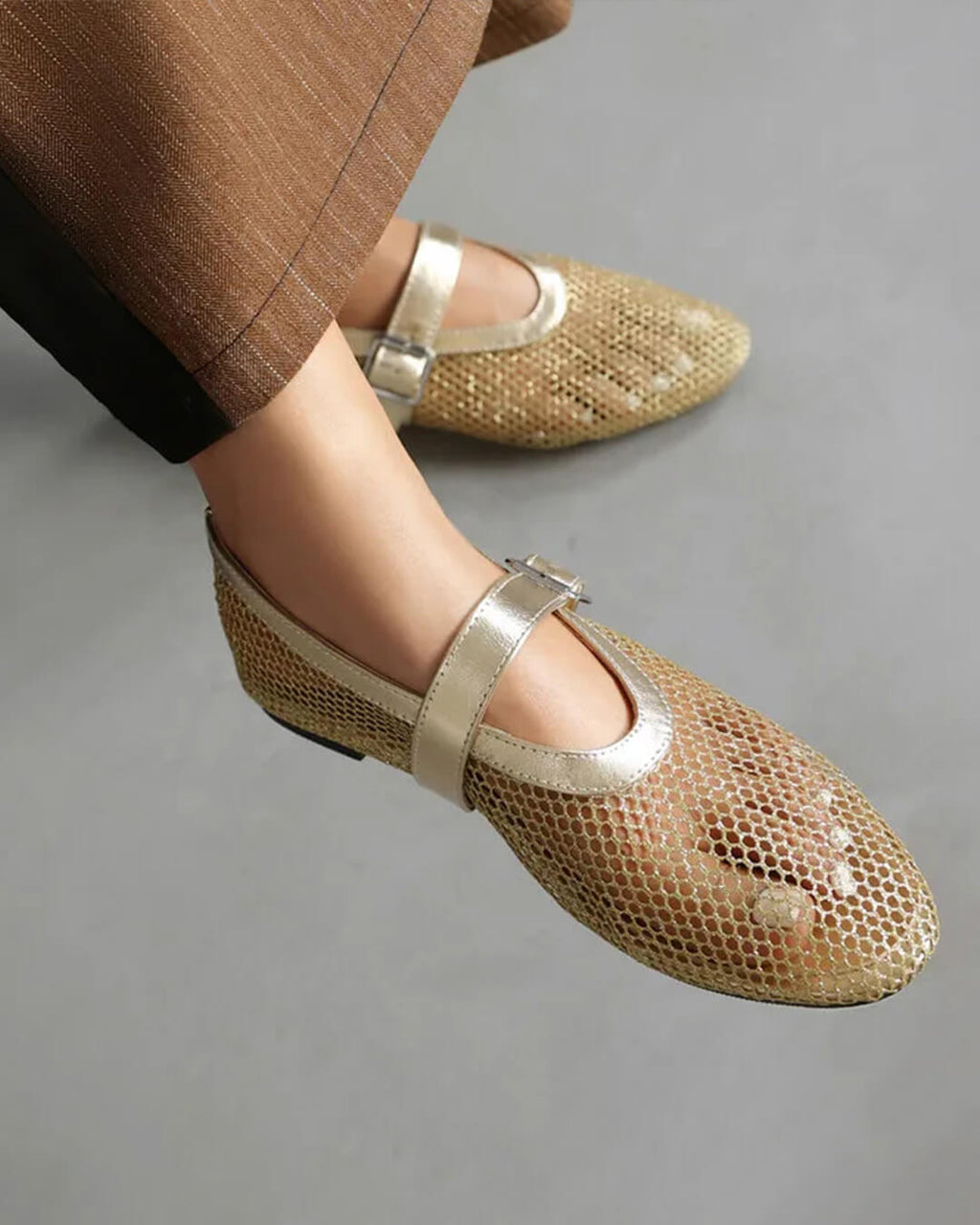 Bianca Breathable Mesh Ballet Flats with Buckled Ankle Strap - Image 14