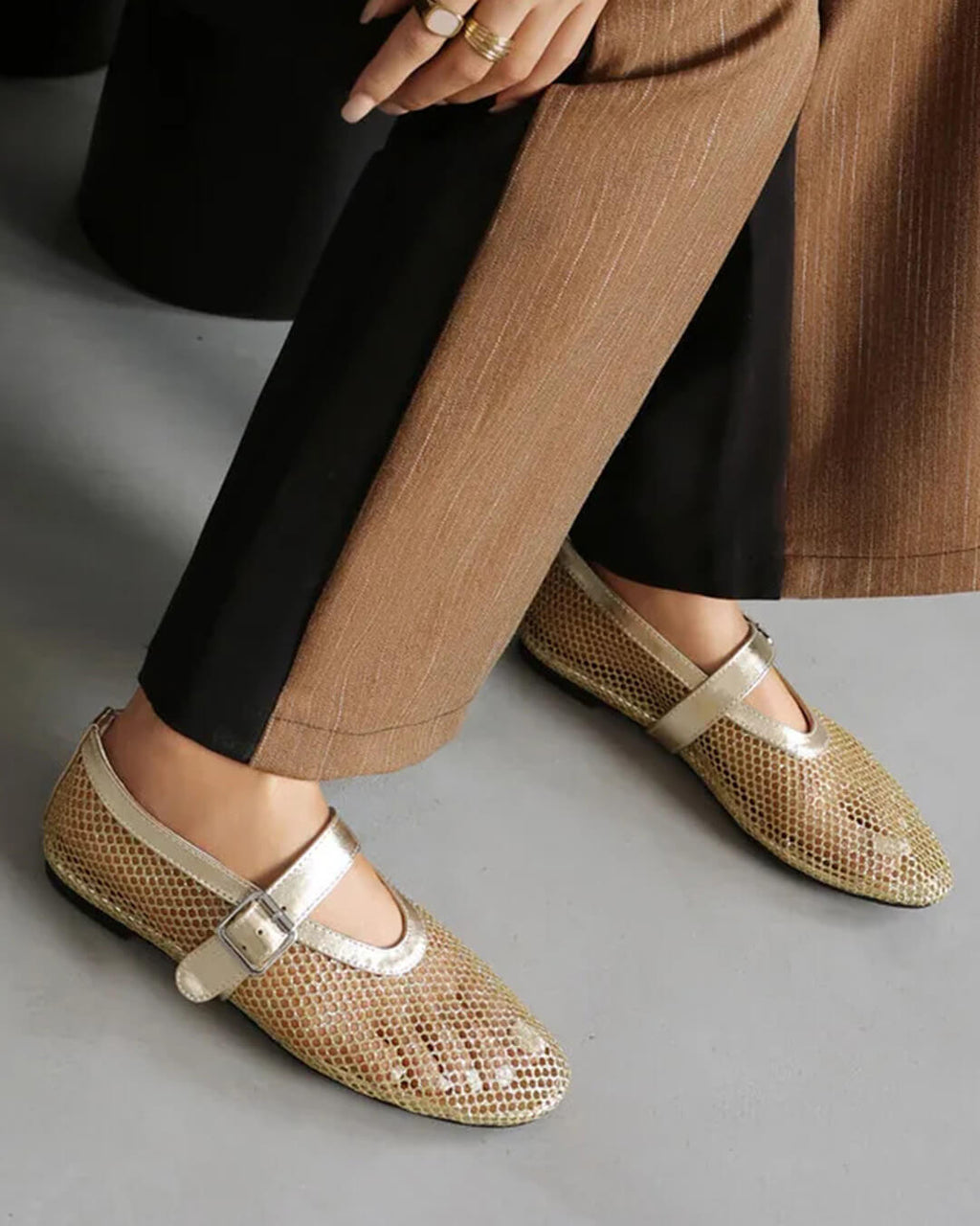 Bianca Breathable Mesh Ballet Flats with Buckled Ankle Strap - Image 15