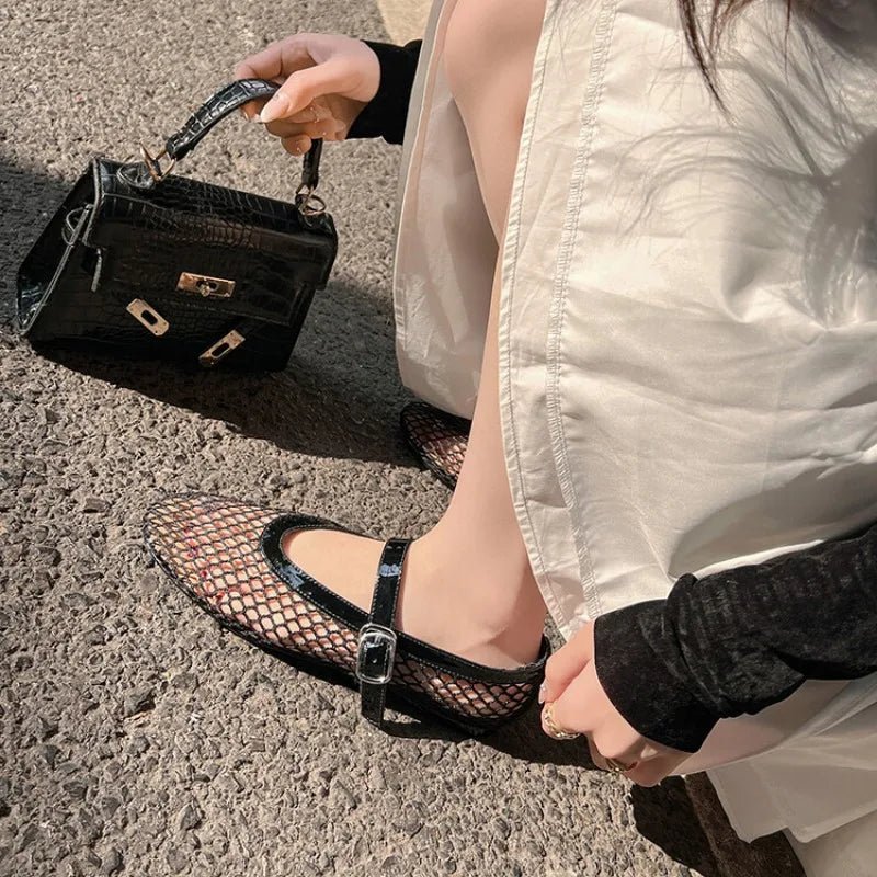 Bianca Breathable Mesh Ballet Flats with Buckled Ankle Strap - Image 23