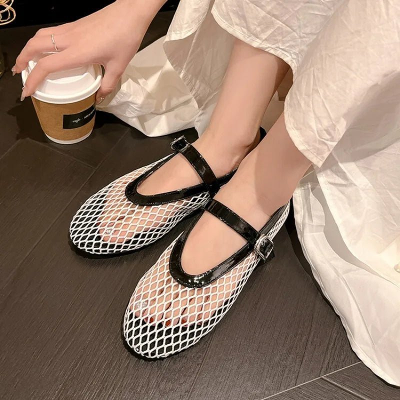 Bianca Breathable Mesh Ballet Flats with Buckled Ankle Strap - Image 24