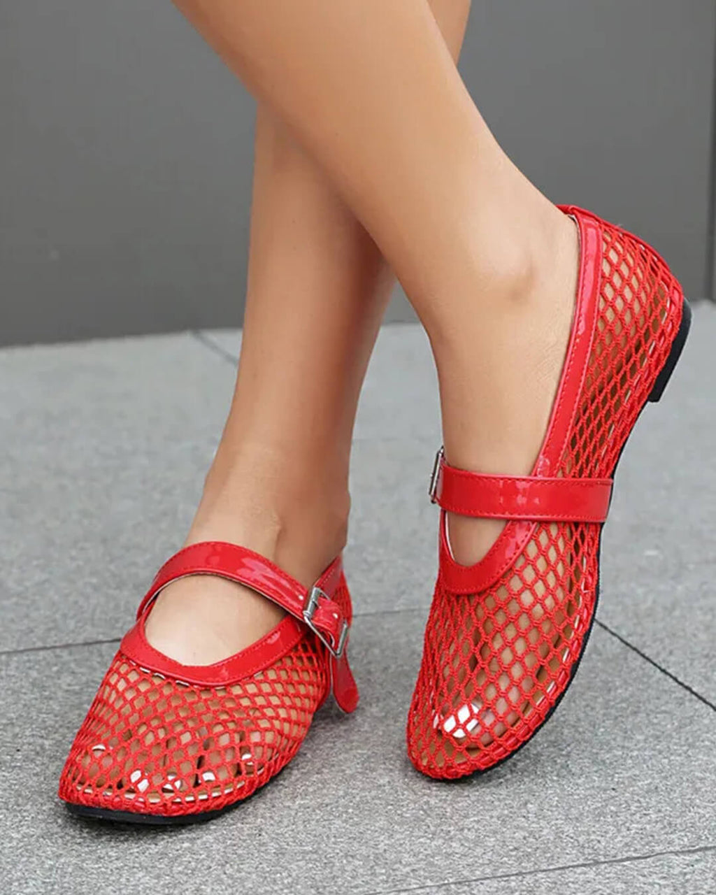 Bianca Breathable Mesh Ballet Flats with Buckled Ankle Strap - Image 22
