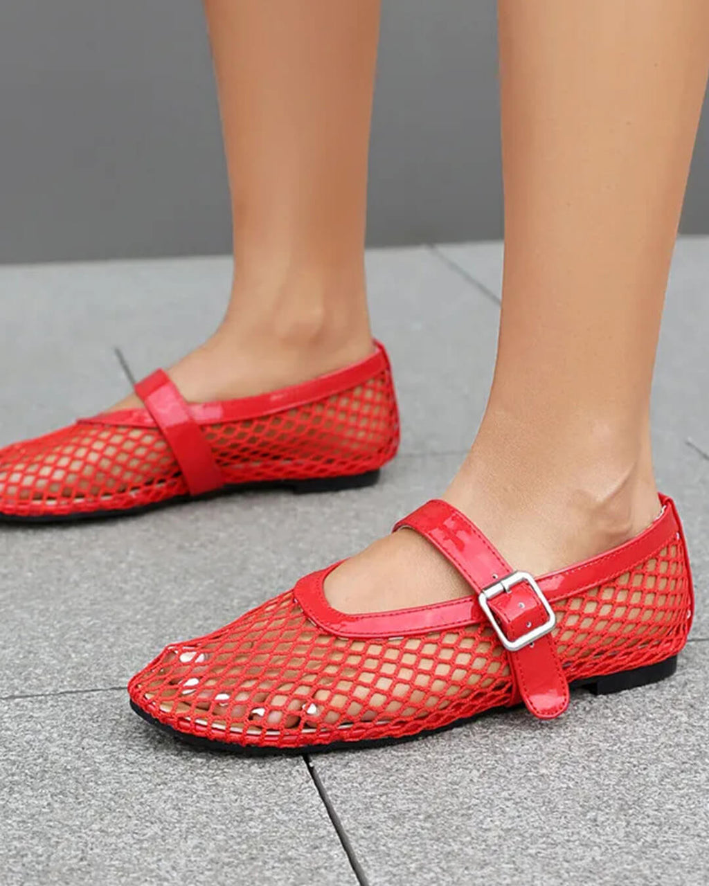 Bianca Breathable Mesh Ballet Flats with Buckled Ankle Strap - Image 21