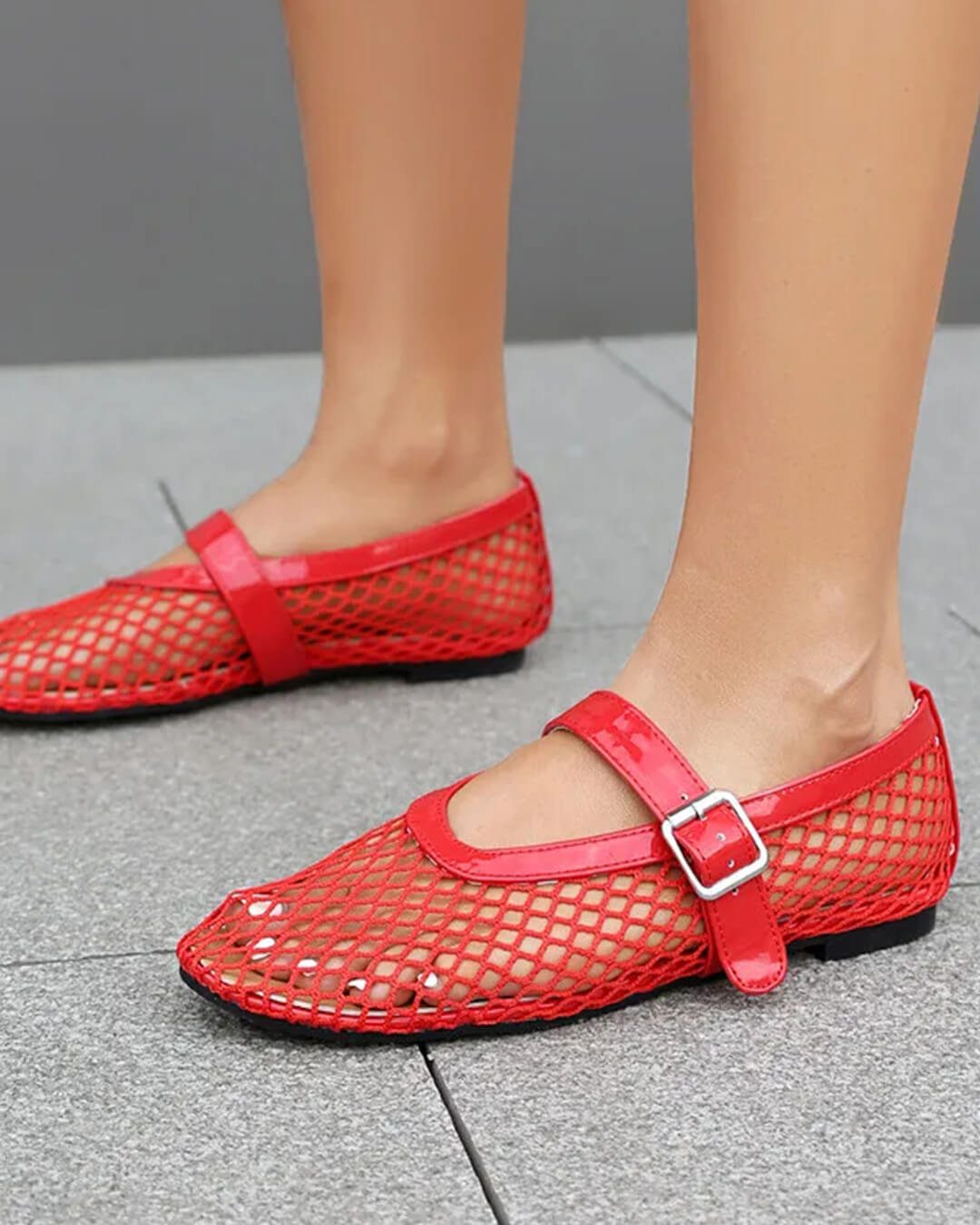 Bianca Breathable Mesh Ballet Flats with Buckled Ankle Strap - Image 21