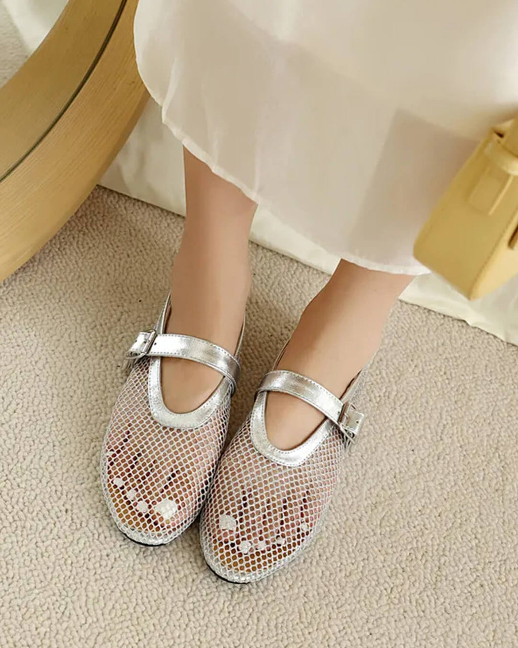 Bianca Breathable Mesh Ballet Flats with Buckled Ankle Strap - Image 17