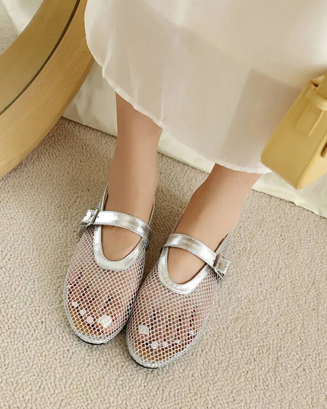 Bianca Breathable Mesh Ballet Flats with Buckled Ankle Strap - Image 17