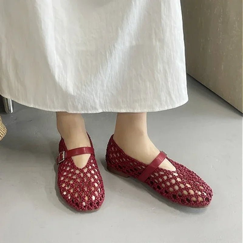 Bianca Comfortable Closed Toe Summer Sandals - Woven Hollow Out Flats - Image 11