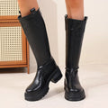 Feliz Women's Knee High Leather Boots - Chunky Sole Round Toe