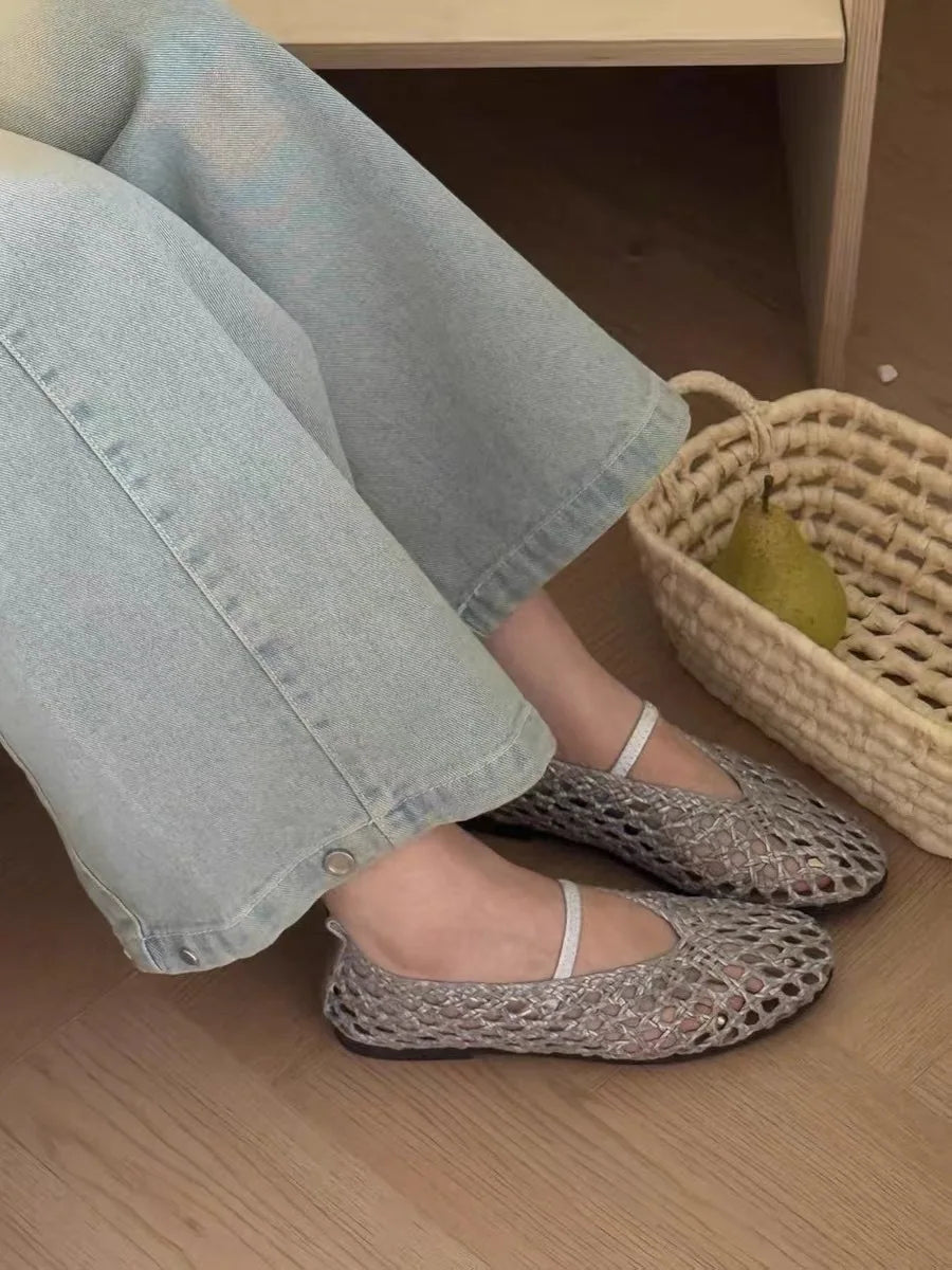 Francesca Hollow Woven Flat Shoes - Breathable Summer Flats - Image 5