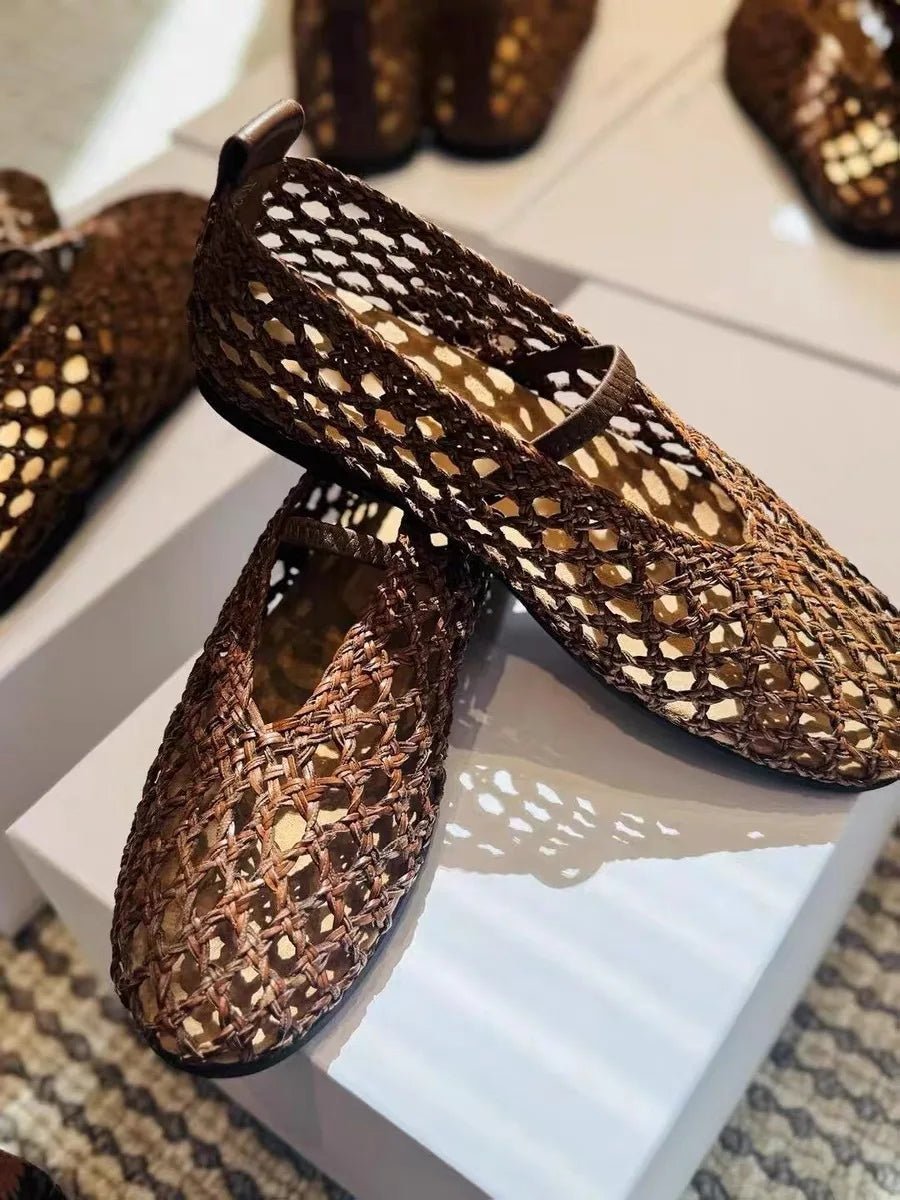 Francesca Hollow Woven Flat Shoes - Breathable Summer Flats - Image 9