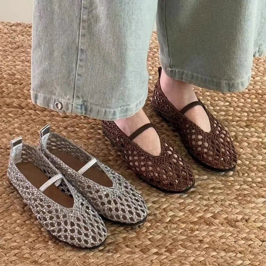 Francesca Hollow Woven Flat Shoes - Breathable Summer Flats - Image 4