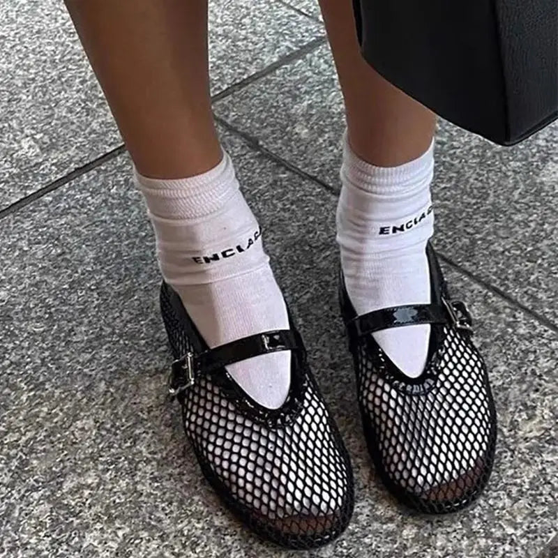 Hadley Breathable Sheer Mesh Ballet Flats - Comfortable Round Toe Shoes