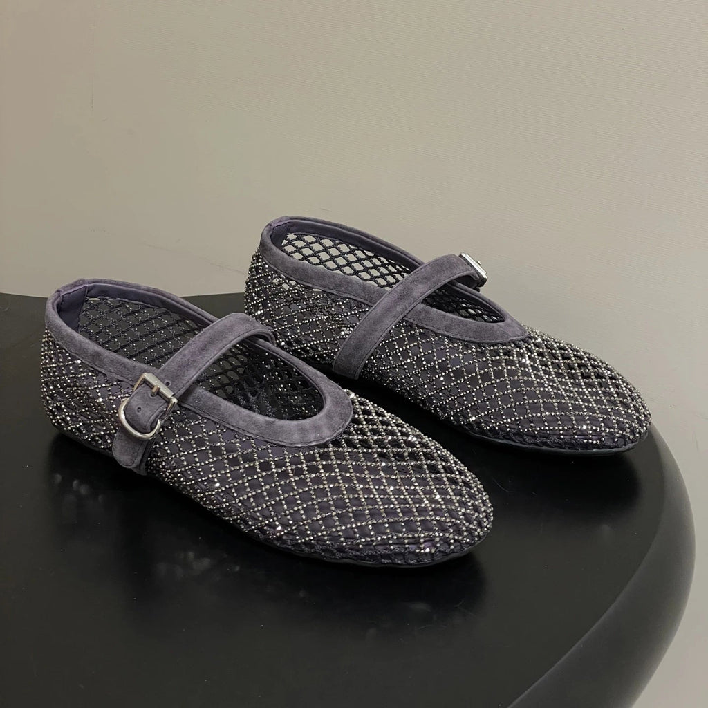 Jessica Rhinestone Mesh Ballet Flats - Breathable Mary Jane Dress Flats - Image 12