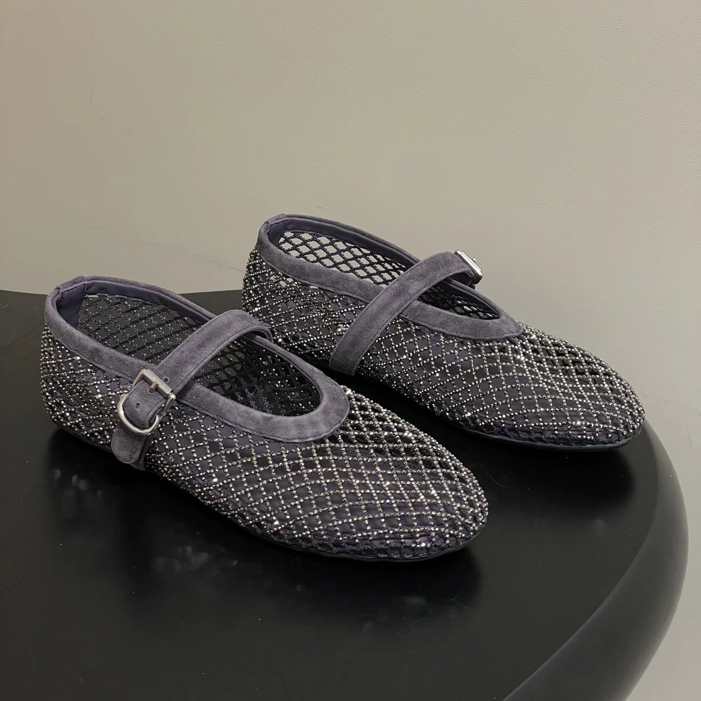 Jessica Rhinestone Mesh Ballet Flats - Breathable Mary Jane Dress Flats - Image 12